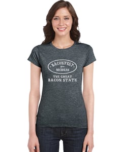 Image of Baconfest Michigan "Great Bacon State" Women's Fit T-Shirt Dark Grey
