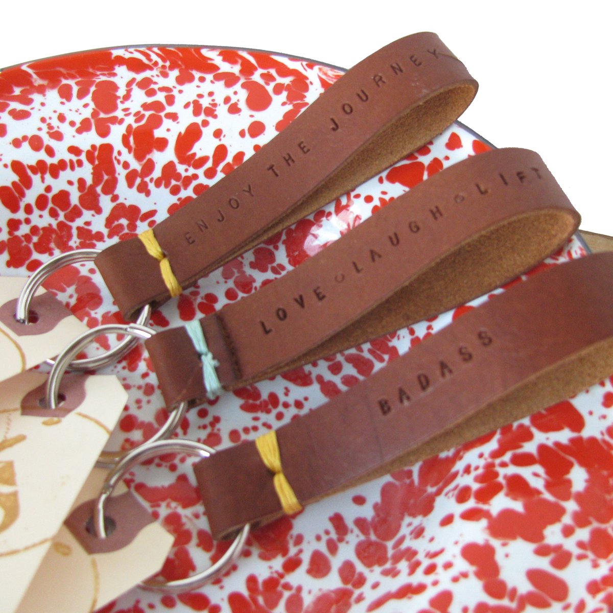 Image of Stitch Keychain: Personalized. Caramel Leather. Choose your stitch color.