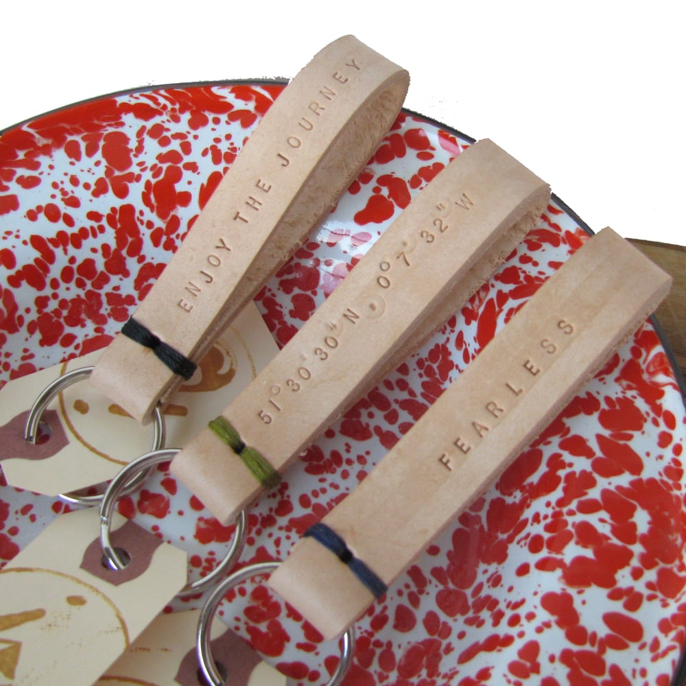 Image of Stitch Keychain: Personalized. Honey Leather. Choose your stitch color.