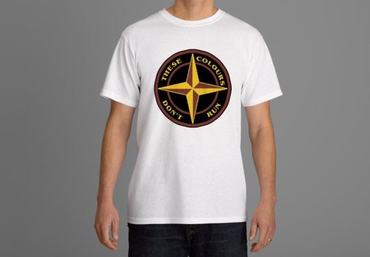 These Colours Don't Run Claret & Amber Star Design T-Shirt.