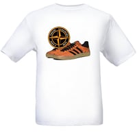 Image 3 of These Colours Don't Run Tangerine & Black Trainers & Badge T-Shirt.