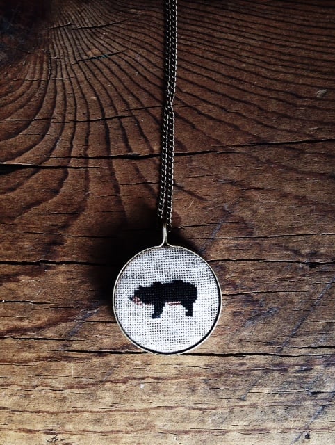 Image of Bear Cross Stitched Pendant