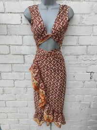 Image 1 of Pasha Co ord set top and frill wrap skirt Rust and cream