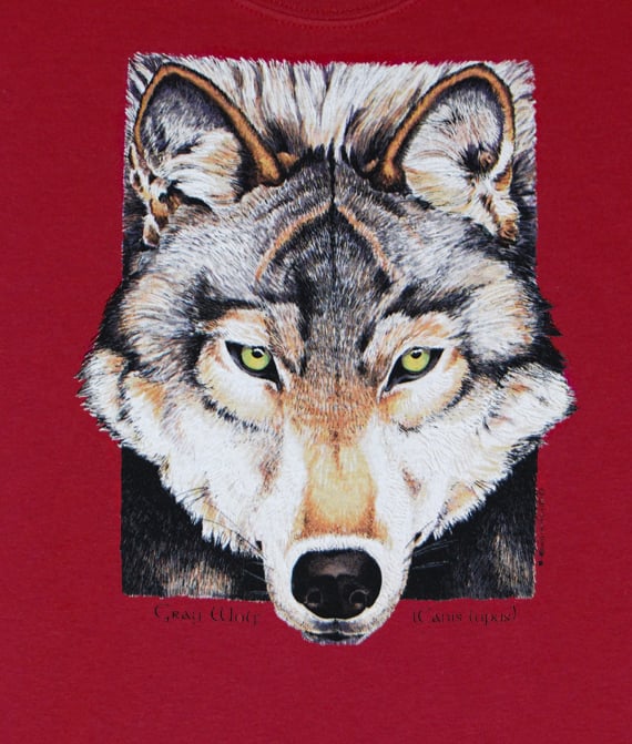 RED WOLF 長袖カットソー Gray Wolf cardinal red t-shirt / Coyote Graphics