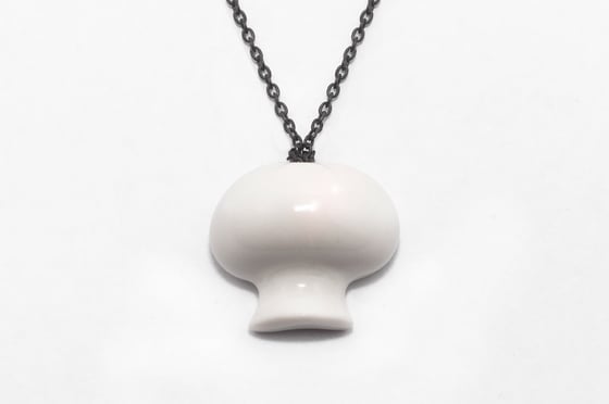 Image of Button Mushroom Collection. White porcelain and Oxidised Silver