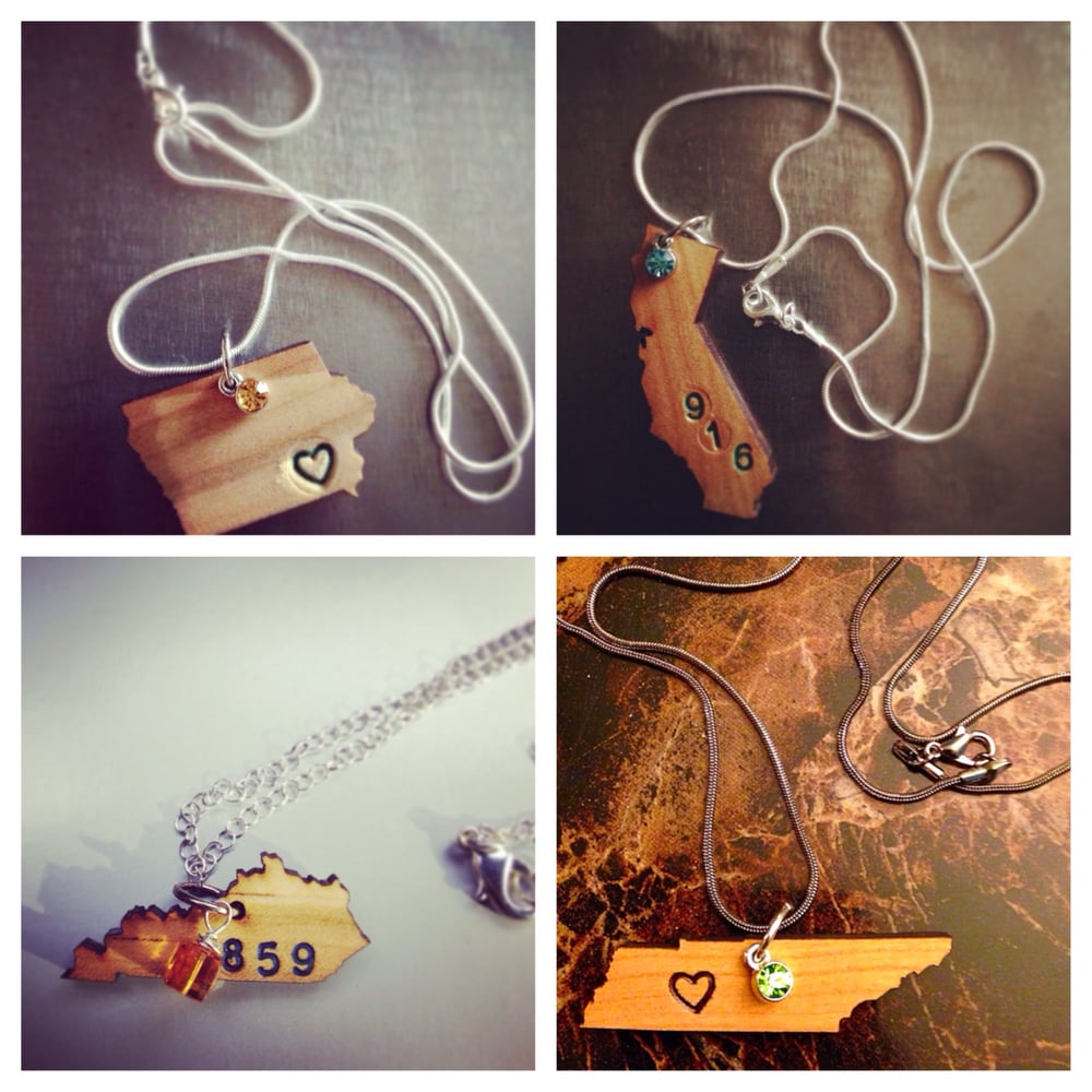 Image of Custom State Stamped Wood Necklace