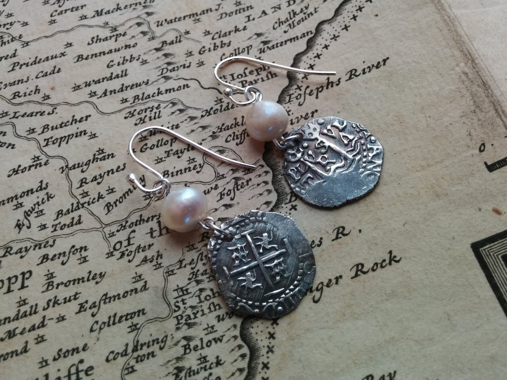 Image of Caribbean Pearl & Silver Cob Coin Earrings