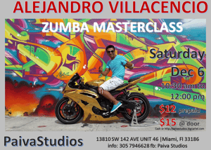 Image of Alejandro Villavicencio Zumba Masterclass Dec 6 @ Paiva Studios