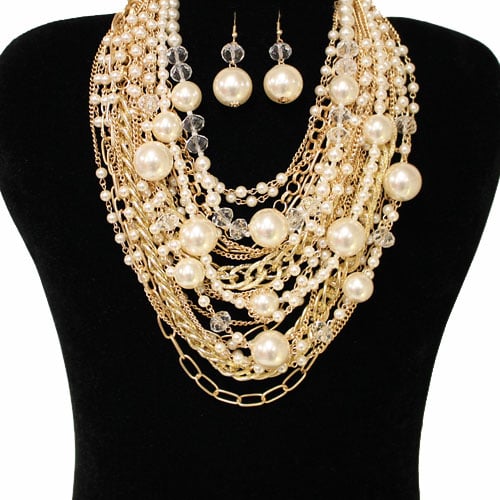 Image of Pearl & Crystal Layered Necklace
