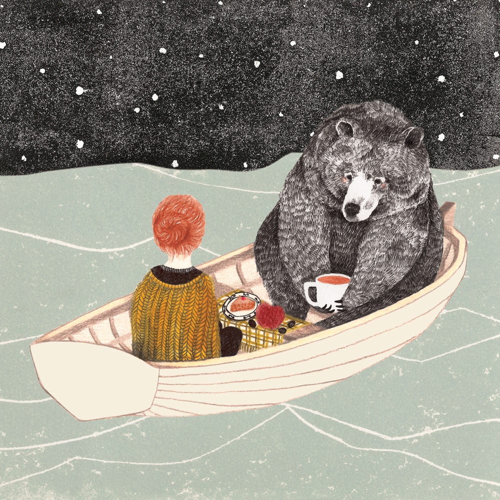 Image of Carte postale "petite fille et ours"