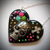 Black & Neon Day of the Dead Heart Necklace