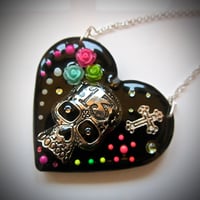 Image 1 of Black & Neon Day of the Dead Heart Necklace