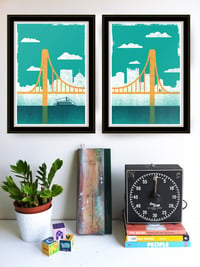Image 1 of Large Pittsburgh City of Bridges Silkscreen Diptych Art Print Set