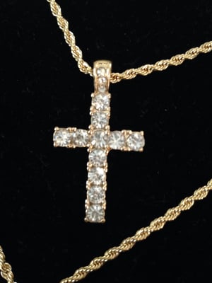 Image of Gold Bling Jesus piece and cross on rope chain