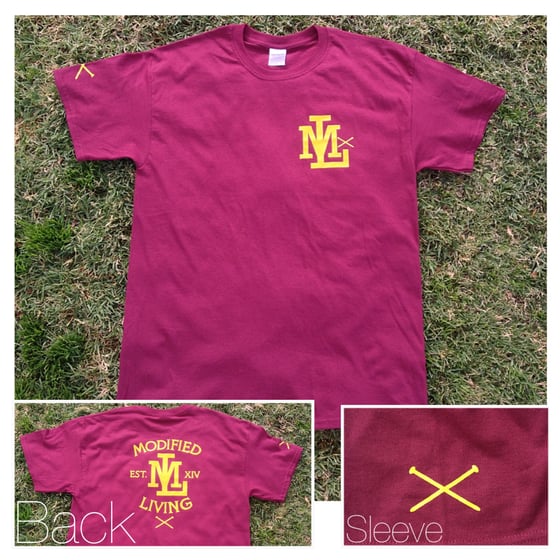 Image of Modified Living "MxL" T-Shirt (Burgundy w/ Yellow Image)