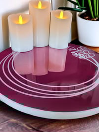 Image 2 of 14" Lazy Susan Turntable Epoxy Resin Art Modern Leaves Magenta