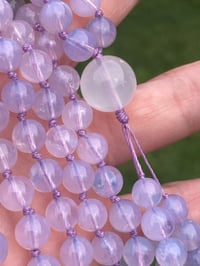 Image 1 of Lavender Moon Quartz with White Moonstone Guru Bead, Lavender Moon Quartz 108 Bead Japa Mala 