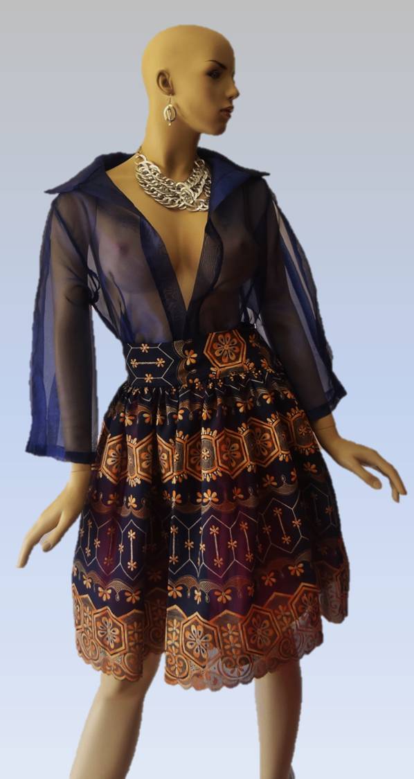 Image of Sheer Royal Collar Top & Flare Skirt