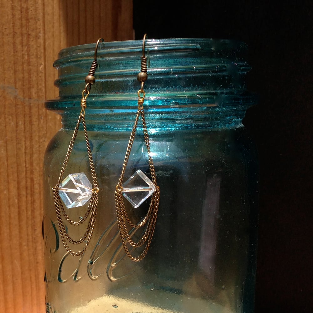 Image of Swarovski Cube Chain Drape Earrings