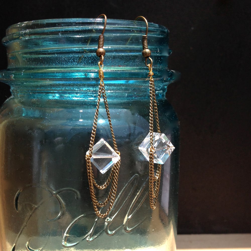 Image of Swarovski Cube Chain Drape Earrings