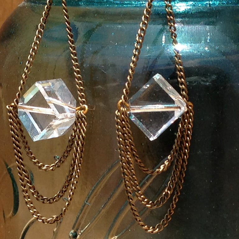 Image of Swarovski Cube Chain Drape Earrings