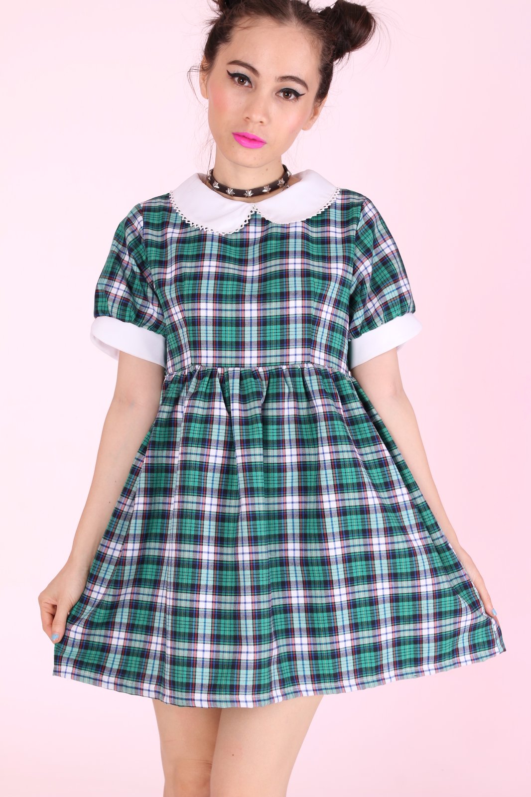 green tartan dress