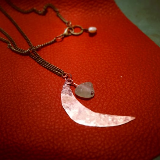 Image of Sea Glass Moon & Stars Pendant Necklace