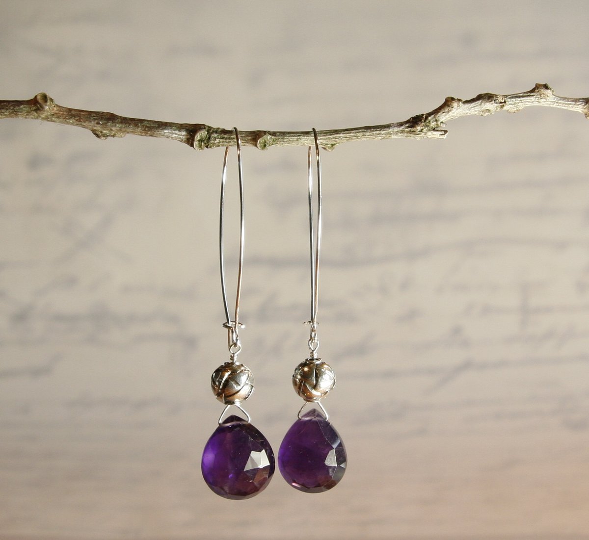 Amethyst Heart Earrings