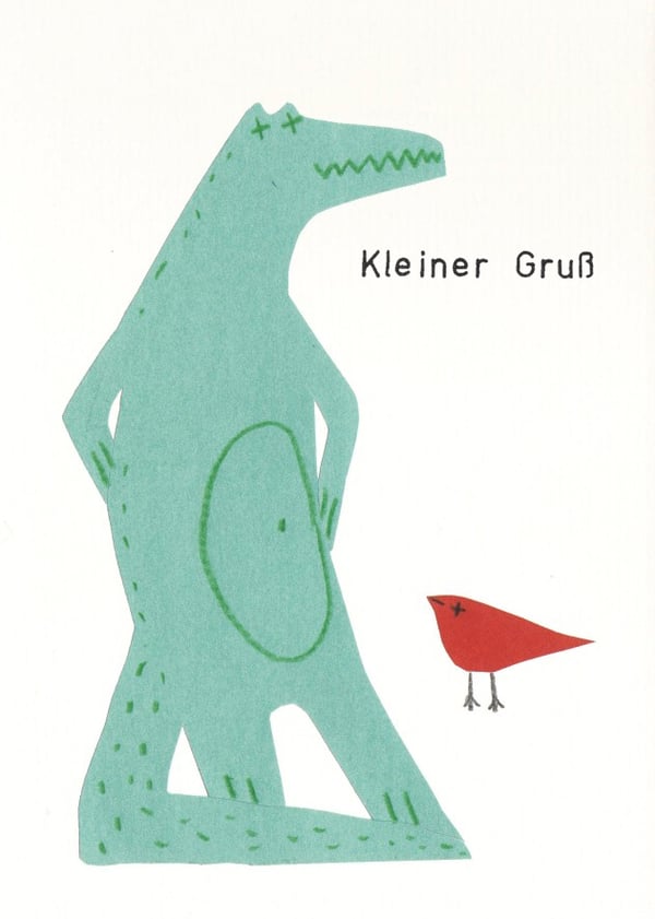 Image of Postkarte Krokodil und Vogel