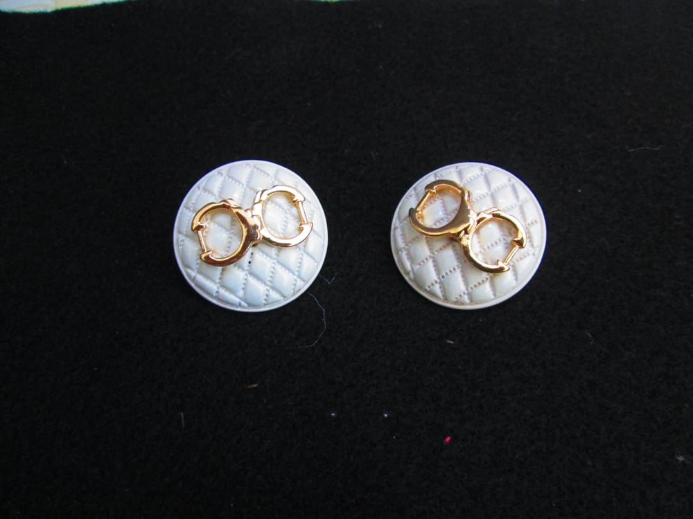 Image of White And Gold Quilted Button Earrings