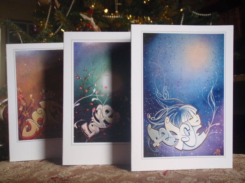 Image of 'Peace, Love and Unity' 3-pack of Art Print Greetings Cards (includes UK postage)