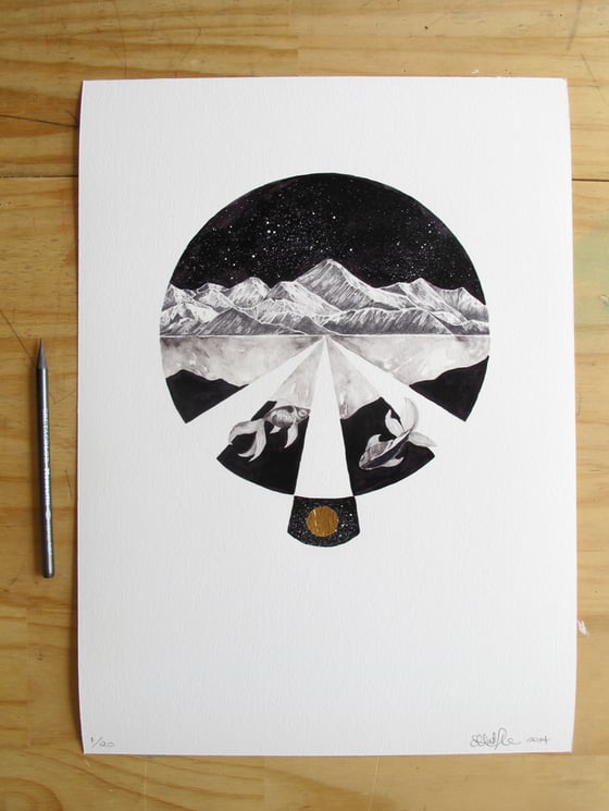Image of 'The Moon Shines No Light of Its Own.' Limited edition fine art print. Edition of 20