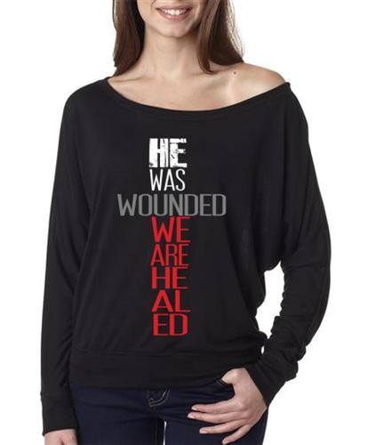 Image of He Was Wounded We Are Healed - Black Long Sleeve