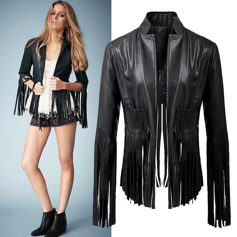 Image of Faux Leather Fringe Jacket
