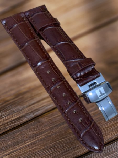 Image of Tissot Brown 18mm DEPLOYMENT Water Proof Premium Leather Strap in Brown For Tissot Watches.