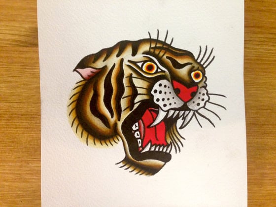 Image of Tiger Head Watercolor Painting - Original 6"X6.5" 