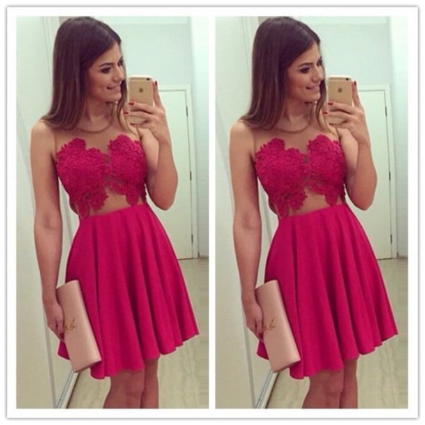 Image of SEXY RED LACE DRESS