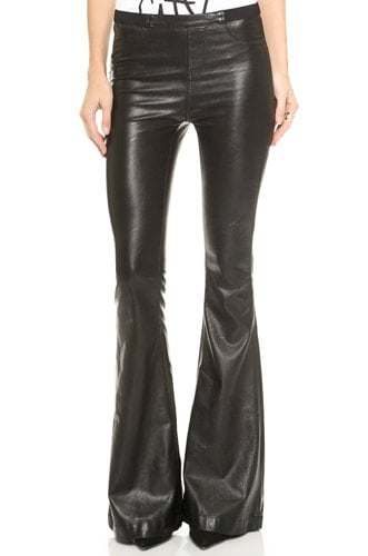 Image of Faux Leather Solid Color Stylish Flare Pants 