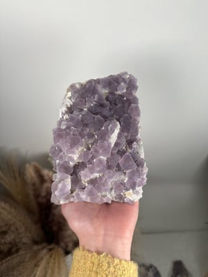 SELF STANDING OCTAHEDRAL PURPLE FLUORITE ON CANDLE QURTZ -CHINA- A