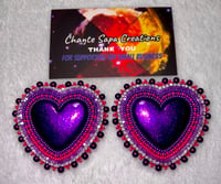 Image 3 of Hand Polished Dark Purple Heart Beaded Earrings