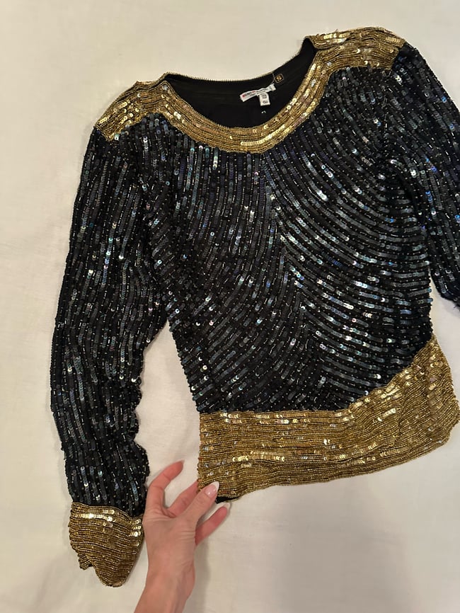 70s Saint Laurent rive gauche noir beaded and silk top