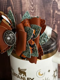 Image 2 of Western Themed Snake Skin Tumbler Straw Topper Bow