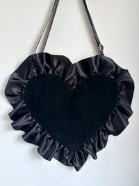 Image 2 of Black Velvet Heart Sling Bag – Handmade Quilted Statement Bag with Satin Ruffle
