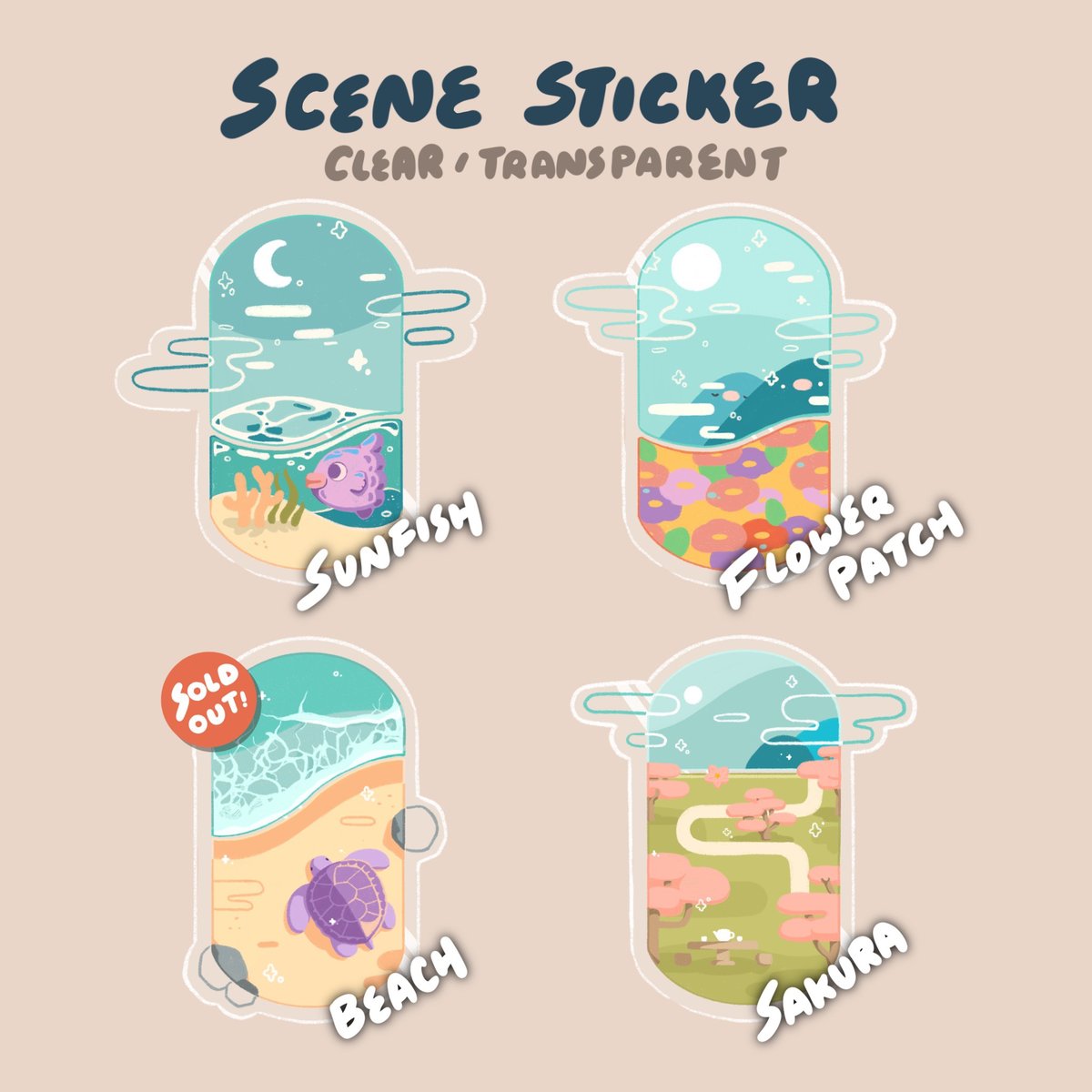 Image of Sunfish, Flower Patch, Beach, Sakura｜Scene Series ☆ | Clear Stickers