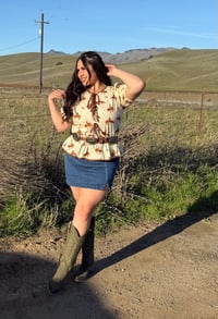 Image 3 of Western Cowboy Puff Sleeve bow knot blouse