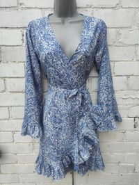 Image 8 of Wrap Dress- Henna Blue m-l