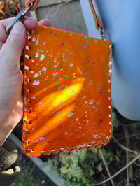 Image 3 of Woodstock cross body passport bag - orange with gold and peach star