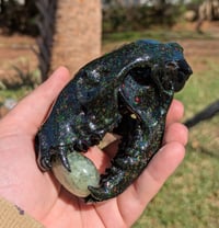 Image 1 of Holographic Prehnite Raccoon Skull