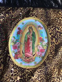 Image 5 of Leopard Virgin De Guadalupe Cushion Cover with black or gold fringe