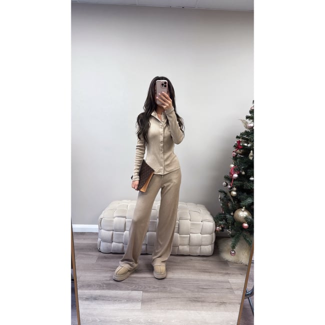Beige Ribbed Co Ord 